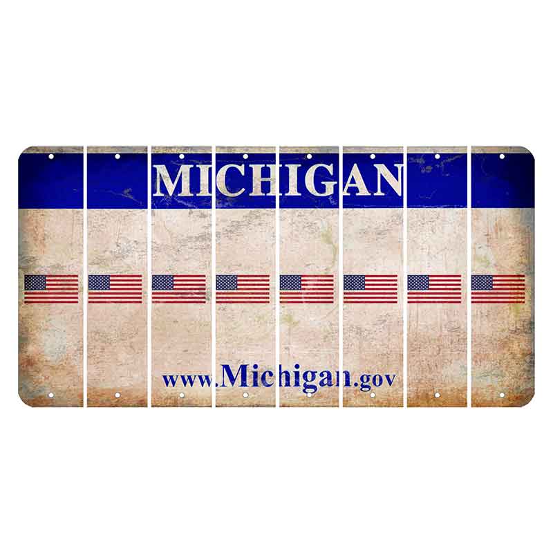 Michigan.gov Cut License Plate Strips (Set of 8) American Flag