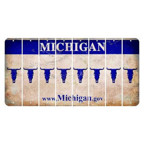 Michigan.gov Cut License Plate Strips (Set of 8) Cow Skull