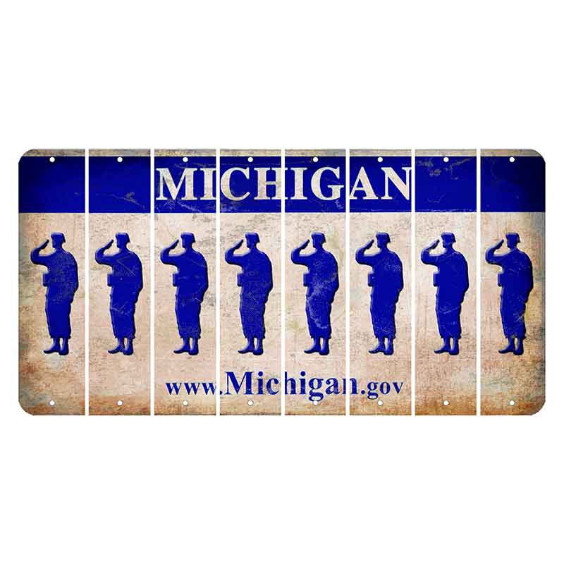 Michigan.gov Cut License Plate Strips (Set of 8) Soldier - Saluting