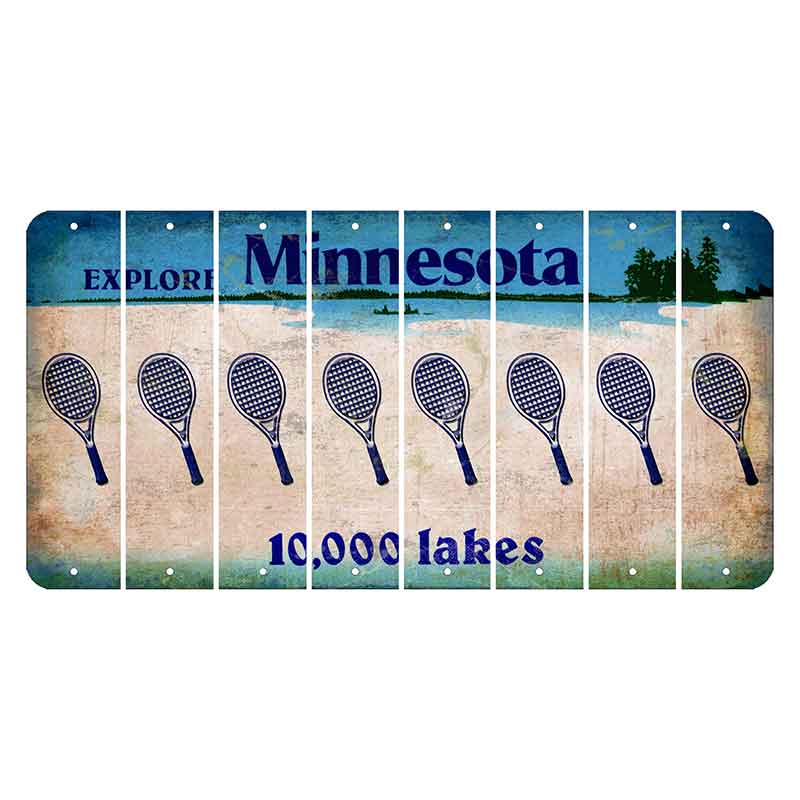 Minnesota 10000 Lakes Cut License Plate Strips (Set of 8) Tennis Racket