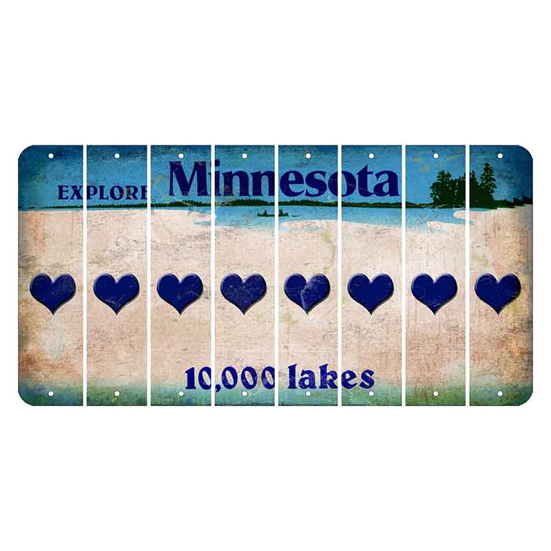 Minnesota 10000 Lakes Cut License Plate Strips (Set of 8) Heart