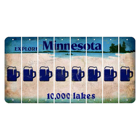 Minnesota 10000 Lakes Cut License Plate Strips (Set of 8) Beer Mug