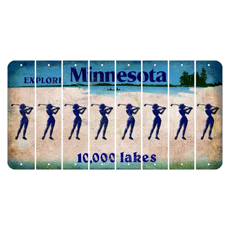 Minnesota 10000 Lakes Cut License Plate Strips (Set of 8) Female Golfer