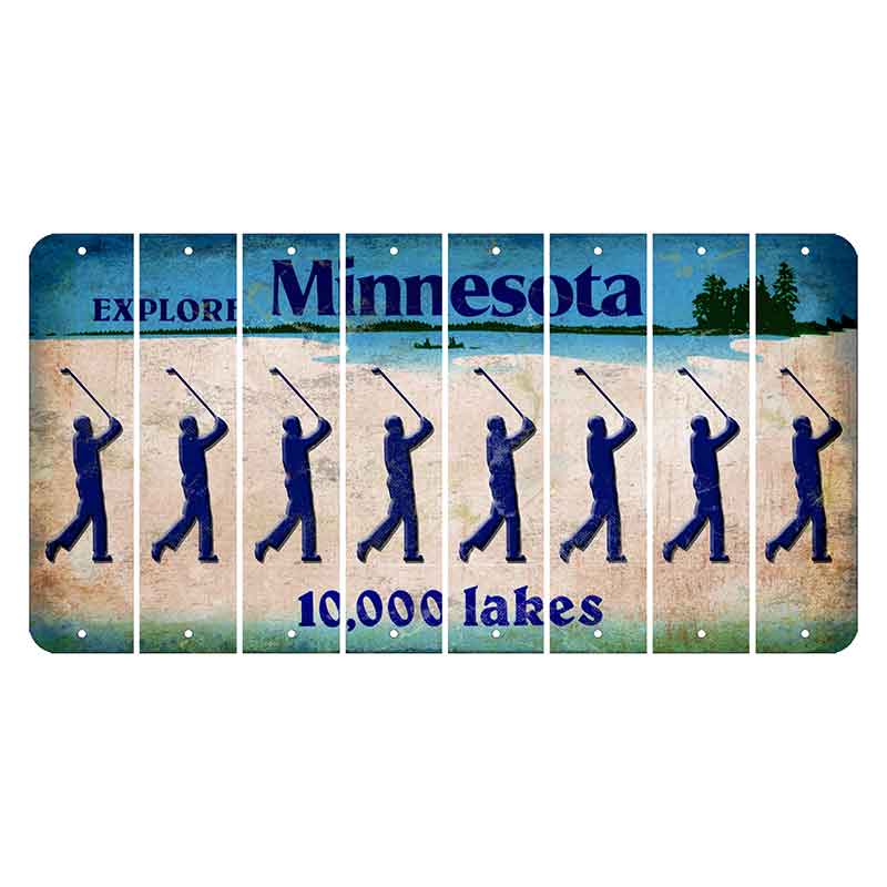 Minnesota 10000 Lakes Cut License Plate Strips (Set of 8) Male Golfer