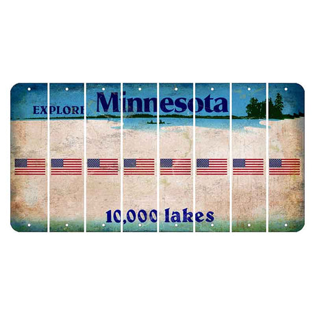 Minnesota 10000 Lakes Cut License Plate Strips (Set of 8) American Flag