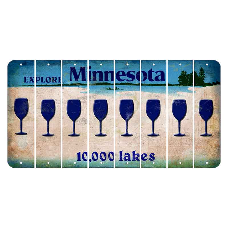 Minnesota 10000 Lakes Cut License Plate Strips (Set of 8) Wine Glass