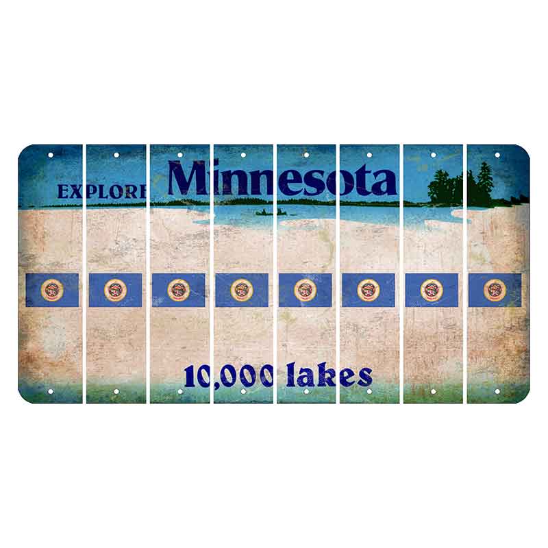 Minnesota 10000 Lakes Cut License Plate Strips (Set of 8) State Flag