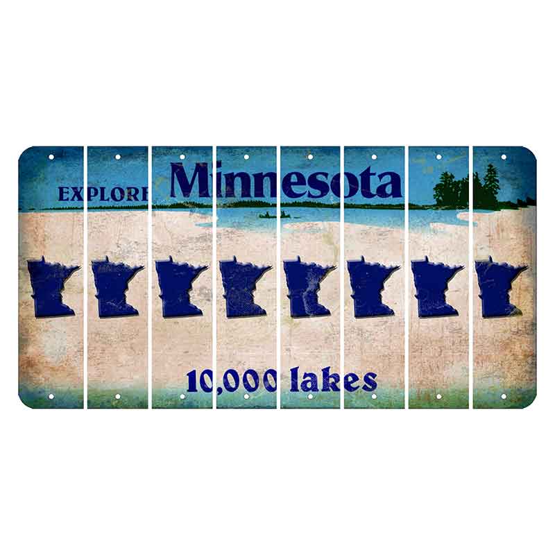 Minnesota 10000 Lakes Cut License Plate Strips (Set of 8) State Silhouette