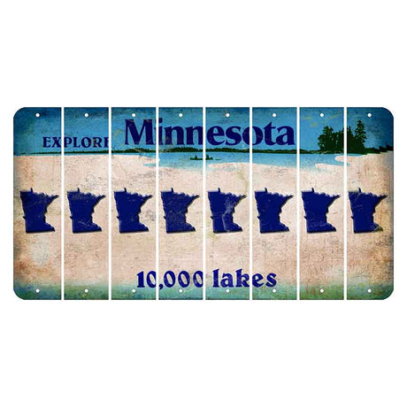 Minnesota 10000 Lakes Cut License Plate Strips (Set of 8) State Silhouette