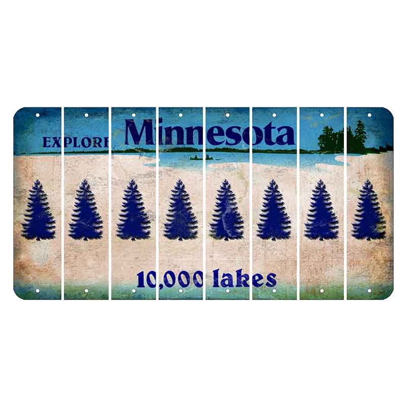 Minnesota 10000 Lakes Cut License Plate Strips (Set of 8) Pine Tree