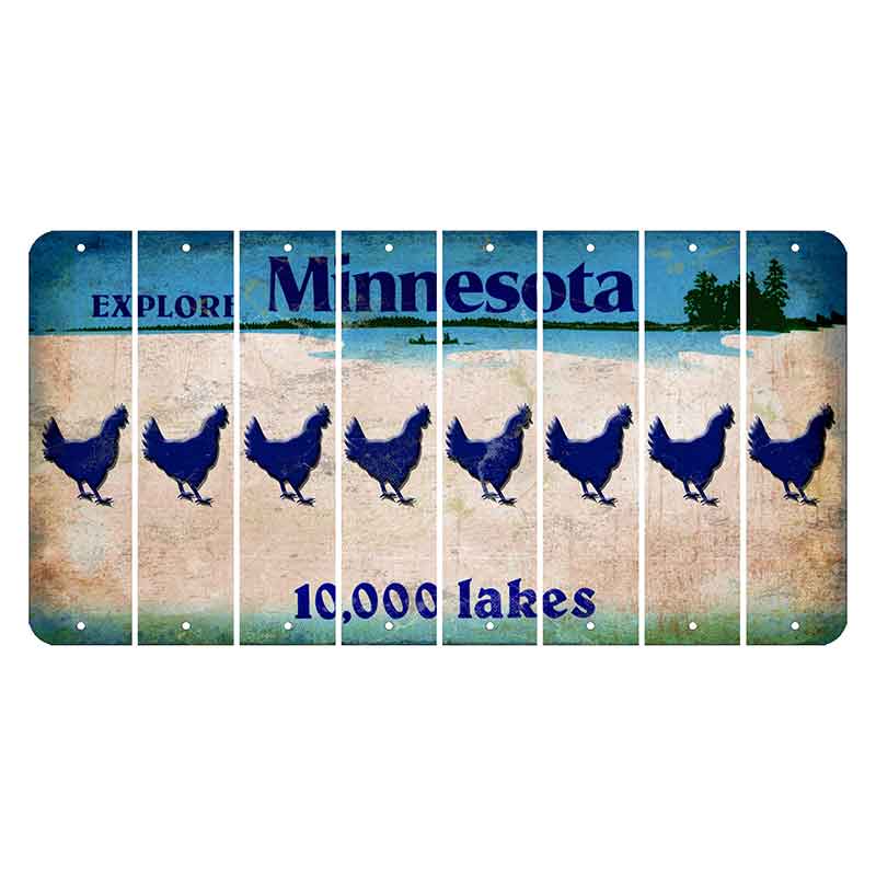 Minnesota 10000 Lakes Cut License Plate Strips (Set of 8) Chicken