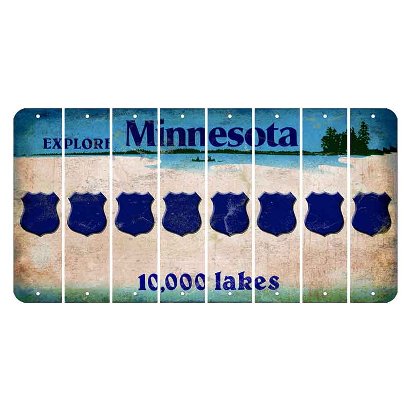 Minnesota 10000 Lakes Cut License Plate Strips (Set of 8) Police Badge