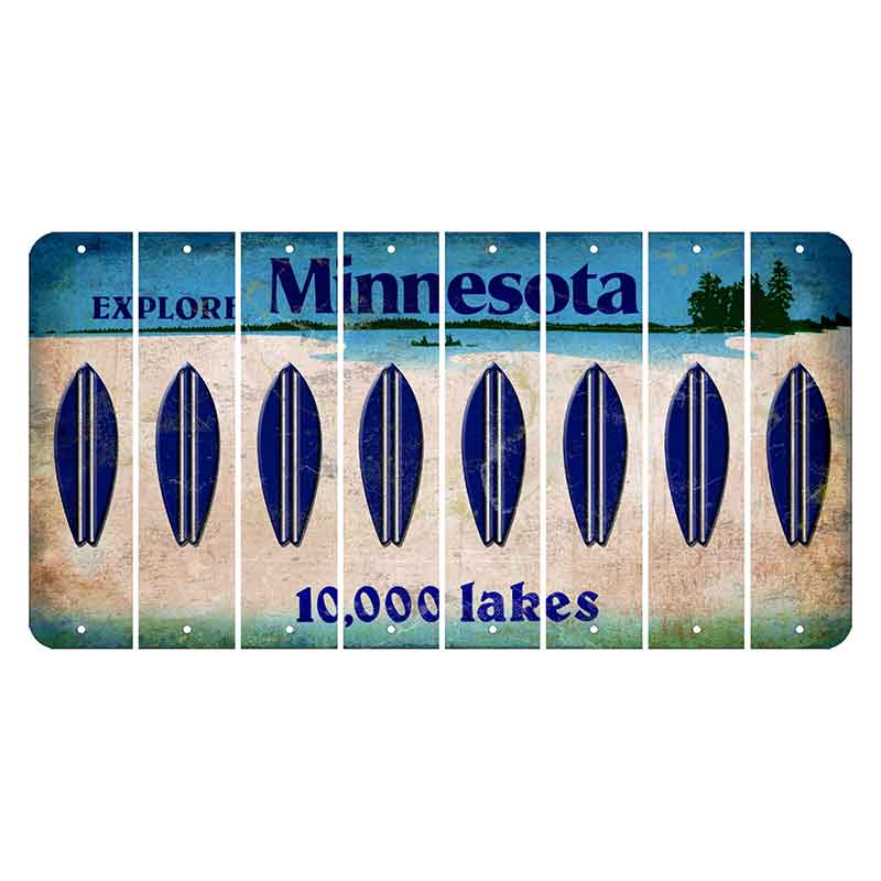 Minnesota 10000 Lakes Cut License Plate Strips (Set of 8) Surfboard