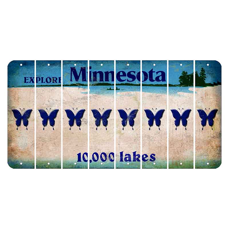 Minnesota 10000 Lakes Cut License Plate Strips (Set of 8) Butterfly