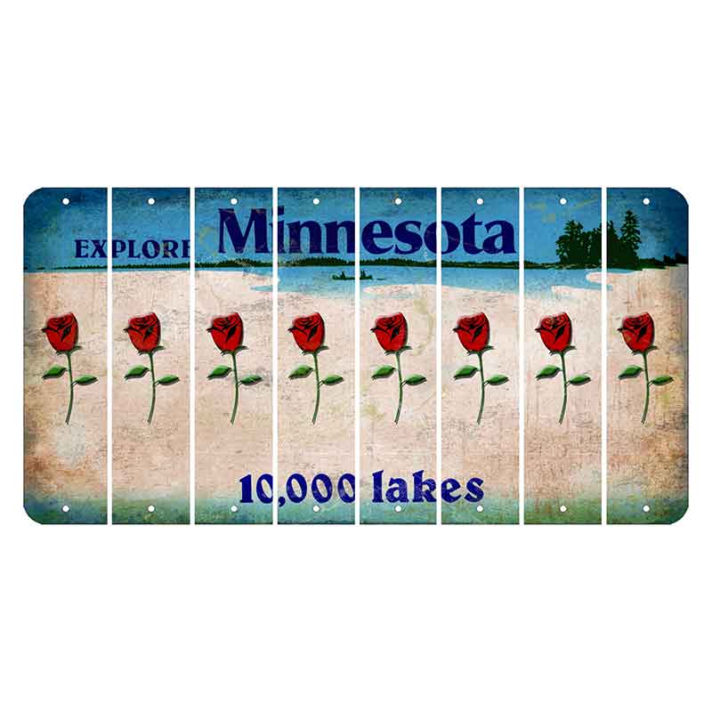 Minnesota 10000 Lakes Cut License Plate Strips (Set of 8) Red Rose