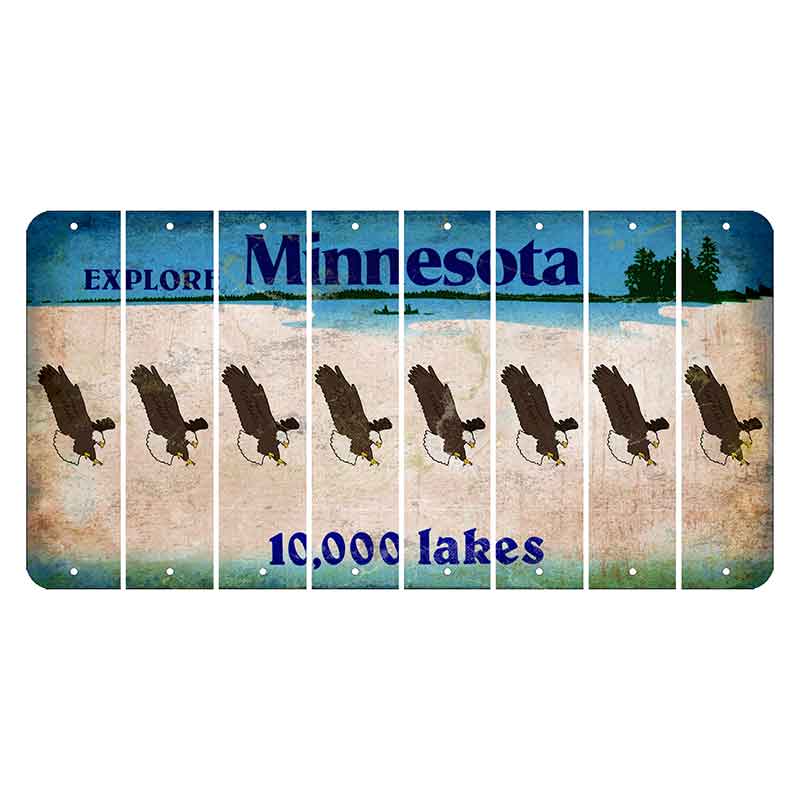 Minnesota 10000 Lakes Cut License Plate Strips (Set of 8) Bald Eagle