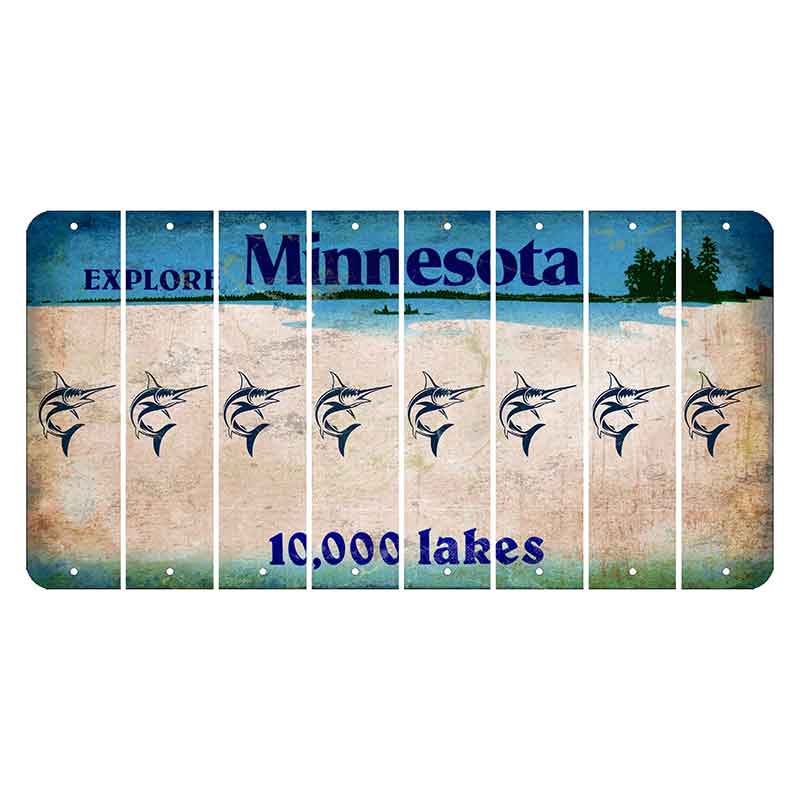 Minnesota 10000 Lakes Cut License Plate Strips (Set of 8) Swordfish