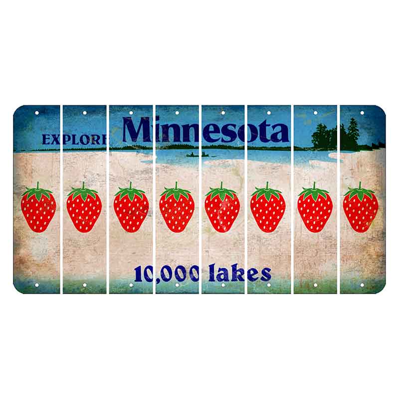 Minnesota 10000 Lakes Cut License Plate Strips (Set of 8) Strawberry