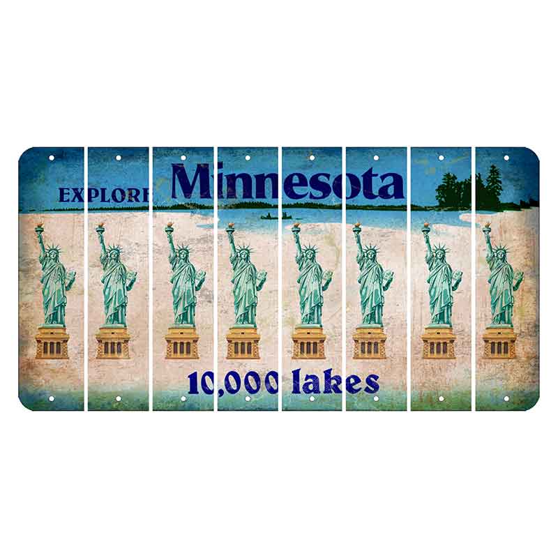 Minnesota 10000 Lakes Cut License Plate Strips (Set of 8) Statue of Liberty