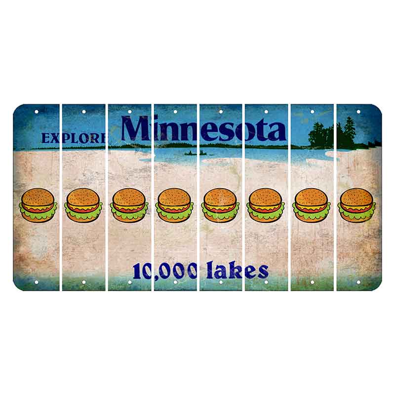 Minnesota 10000 Lakes Cut License Plate Strips (Set of 8) Hamburger