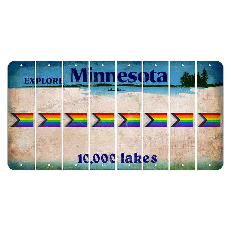 Minnesota 10000 Lakes Cut License Plate Strips (Set of 8) LGBTQ Flag