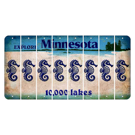 Minnesota 10000 Lakes Cut License Plate Strips (Set of 8) Seahorse