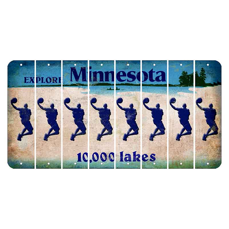 Minnesota 10000 Lakes Cut License Plate Strips (Set of 8) Basketball Player