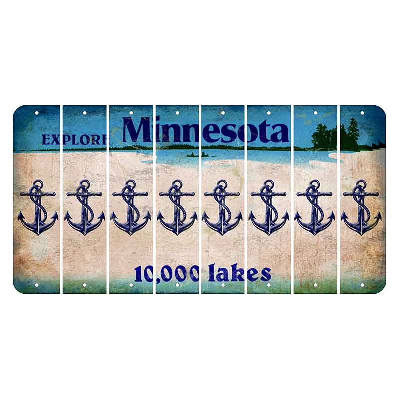 Minnesota 10000 Lakes Cut License Plate Strips (Set of 8) Boat Anchor