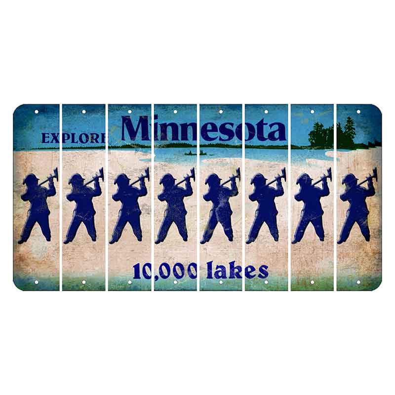 Minnesota 10000 Lakes Cut License Plate Strips (Set of 8) Fireman with Axe