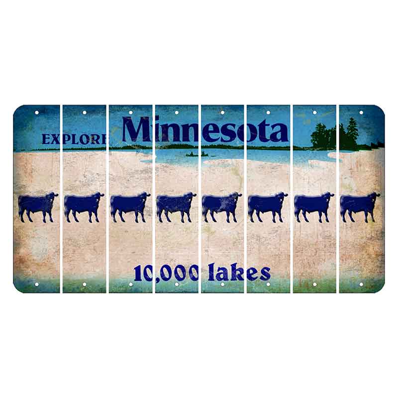 Minnesota 10000 Lakes Cut License Plate Strips (Set of 8) Dairy Cow