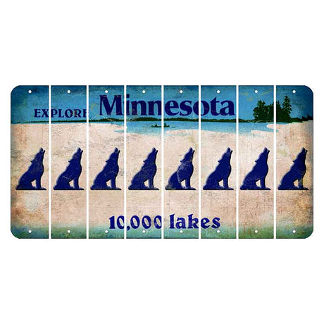 Minnesota 10000 Lakes Cut License Plate Strips (Set of 8) Howling Wolf