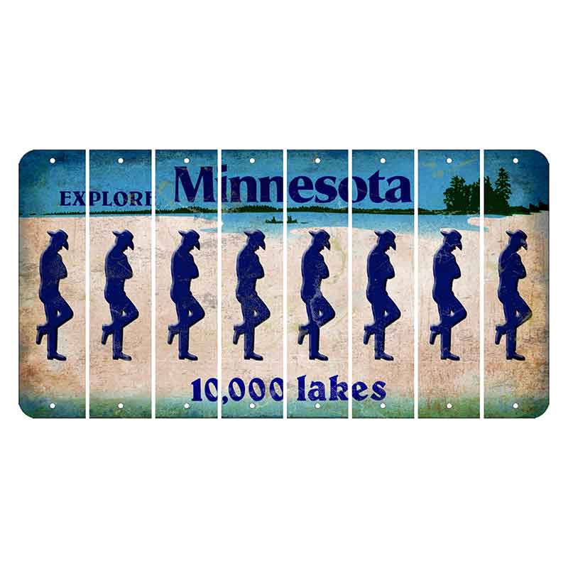 Minnesota 10000 Lakes Cut License Plate Strips (Set of 8) Cowboy - Leaning