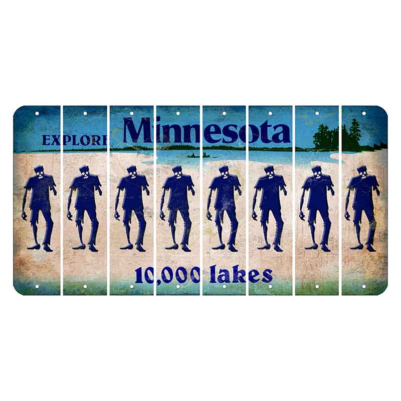 Minnesota 10000 Lakes Cut License Plate Strips (Set of 8) Zombie