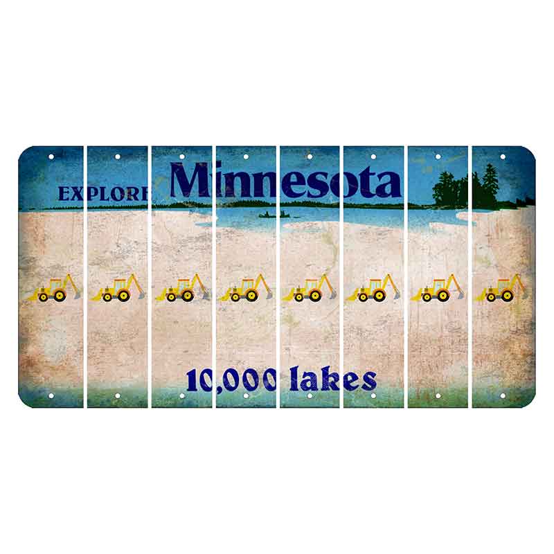 Minnesota 10000 Lakes Cut License Plate Strips (Set of 8) Backhoe