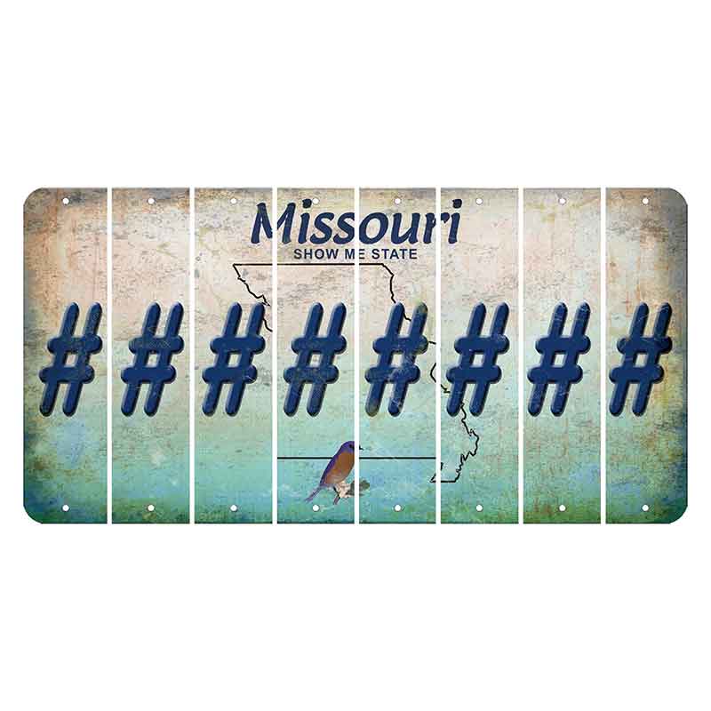 Missouri Bluebird Cut License Plate Strips (Set of 8) Hashtag