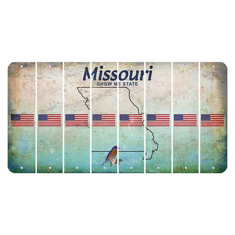 Missouri Bluebird Cut License Plate Strips (Set of 8) American Flag