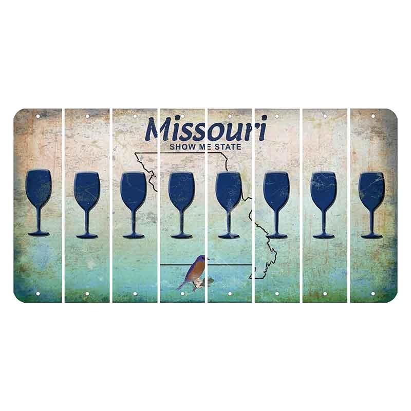 Missouri Bluebird Cut License Plate Strips (Set of 8) Wine Glass