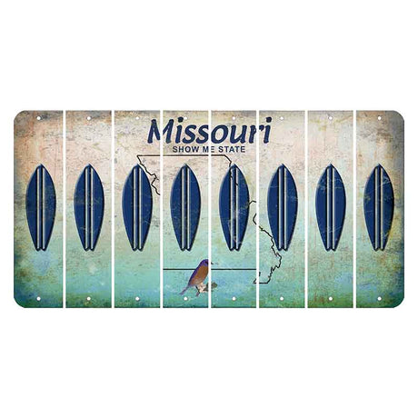 Missouri Bluebird Cut License Plate Strips (Set of 8) Surfboard