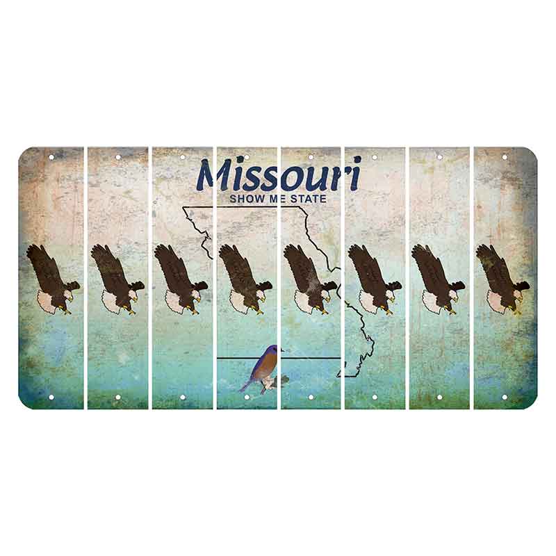 Missouri Bluebird Cut License Plate Strips (Set of 8) Bald Eagle