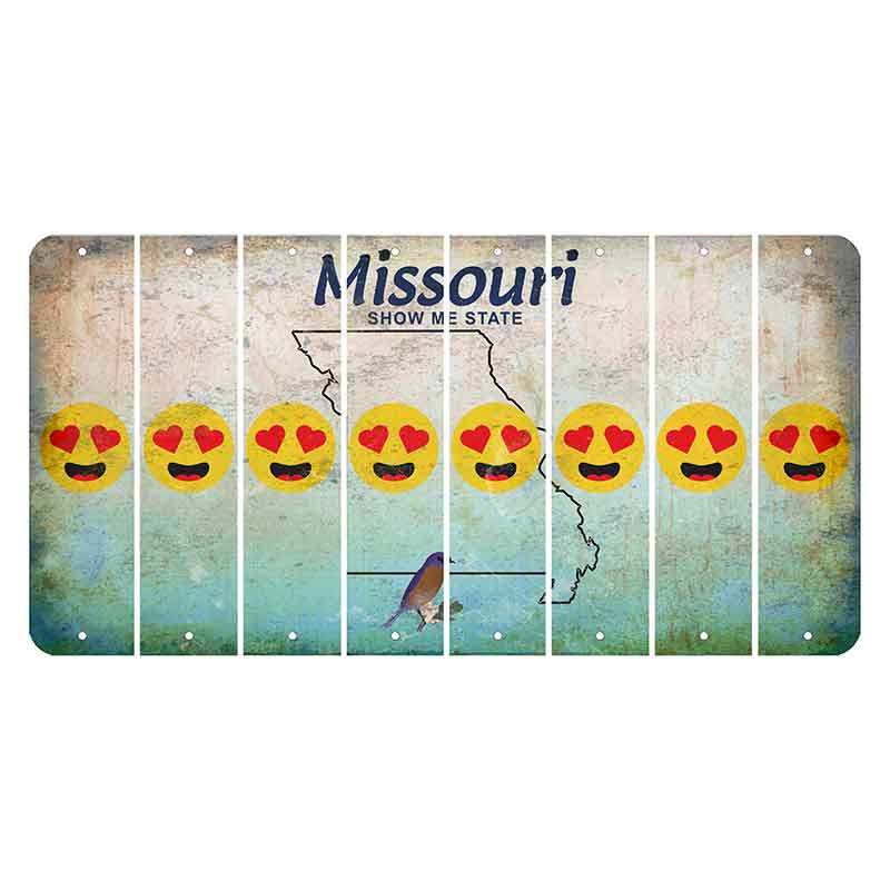 Missouri Bluebird Cut License Plate Strips (Set of 8) Emoji - Heart Eyes