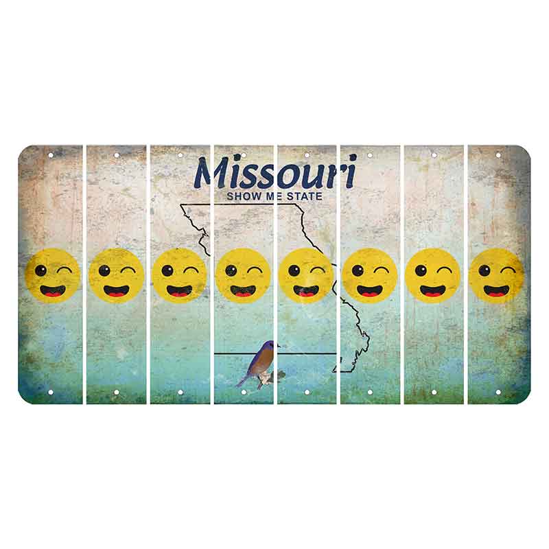 Missouri Bluebird Cut License Plate Strips (Set of 8) Emoji - Winking