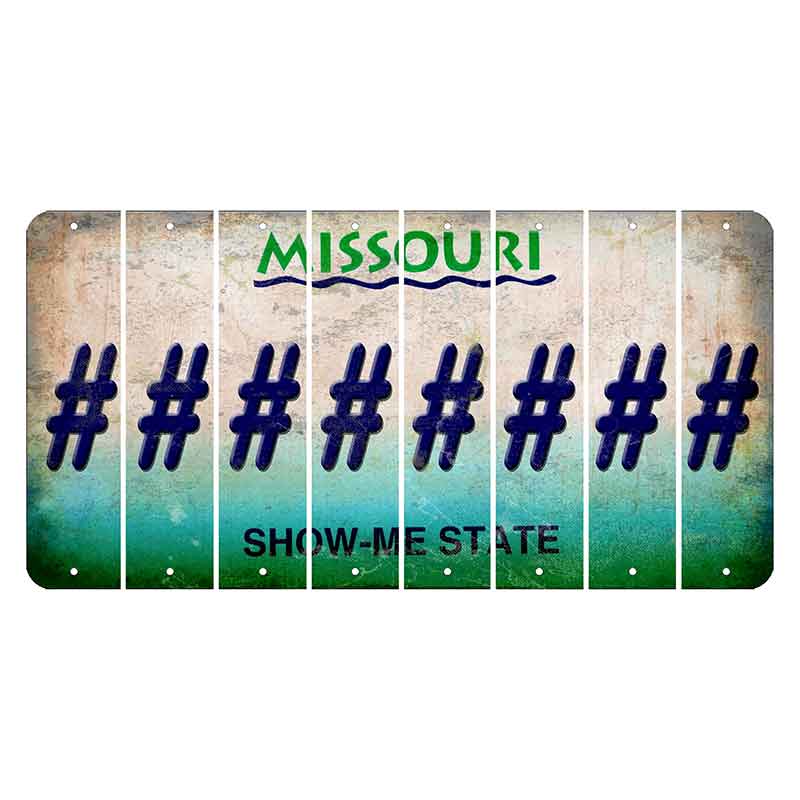 Missouri Show Me State Cut License Plate Strips (Set of 8) Hashtag