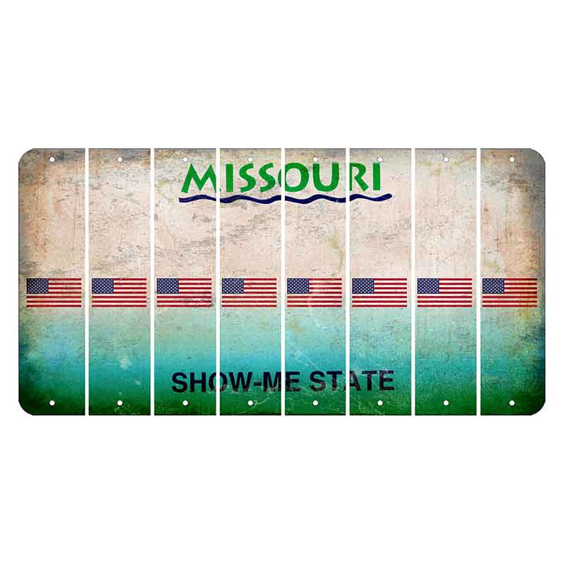 Missouri Show Me State Cut License Plate Strips (Set of 8) American Flag