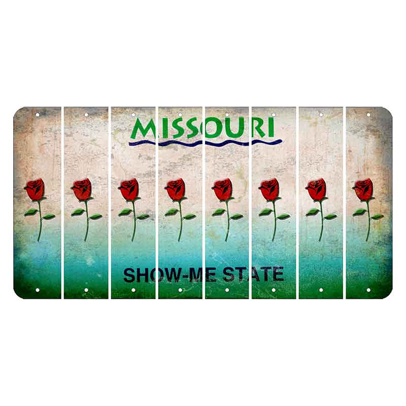 Missouri Show Me State Cut License Plate Strips (Set of 8) Red Rose