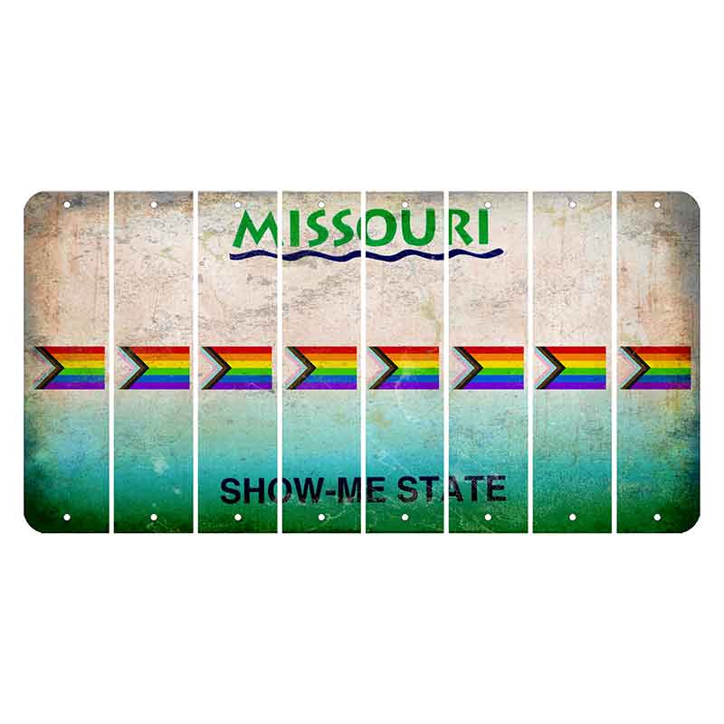 Missouri Show Me State Cut License Plate Strips (Set of 8) LGBTQ Flag