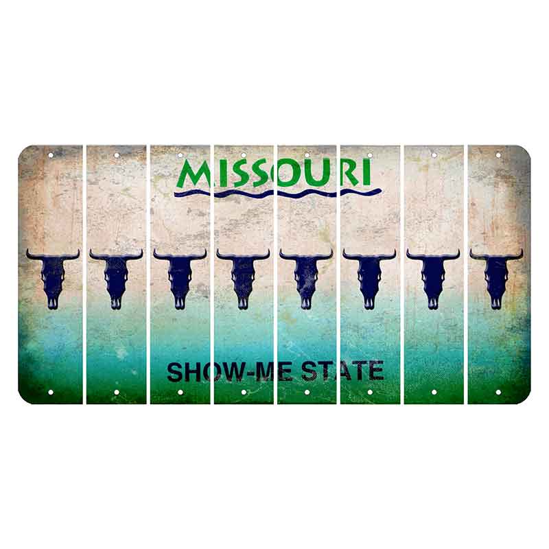 Missouri Show Me State Cut License Plate Strips (Set of 8) Cow Skull