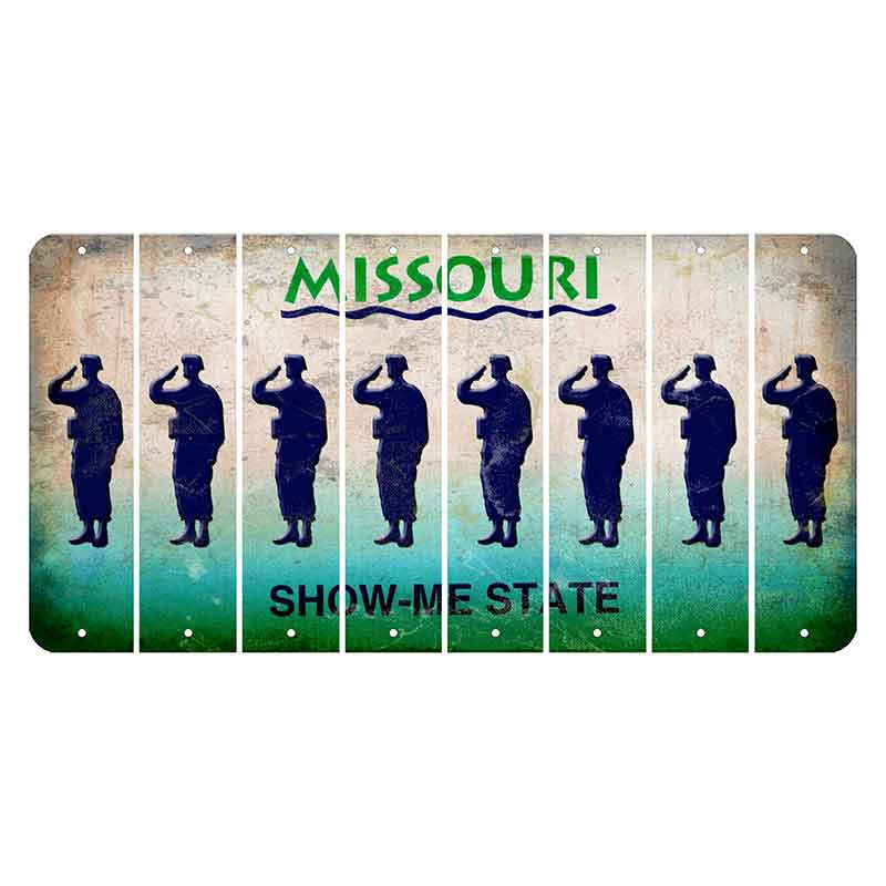 Missouri Show Me State Cut License Plate Strips (Set of 8) Soldier - Saluting