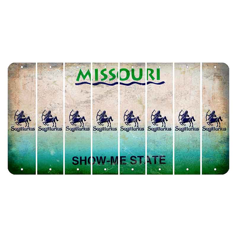 Missouri Show Me State Cut License Plate Strips (Set of 8) Zodiac Sign - Sagittarius