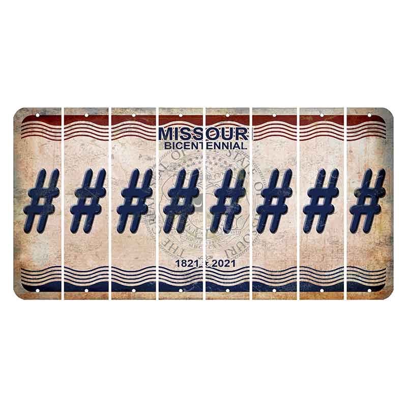 Missouri Bicentennial Cut License Plate Strips (Set of 8) Hashtag