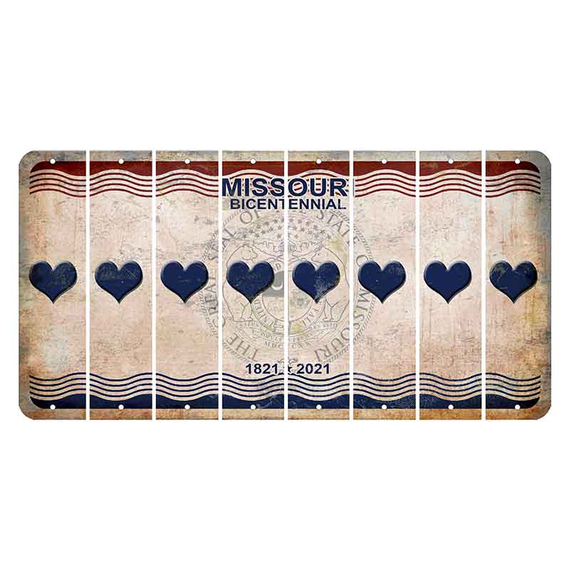 Missouri Bicentennial Cut License Plate Strips (Set of 8) Heart